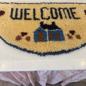 Large Vintage Latchhook Welcome Doormat or wall decor